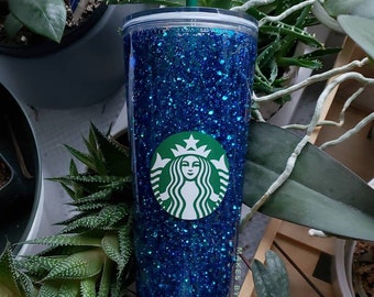 Sapphire Blue-Turquoise Glitter Double Wall Snowglobe Tumbler| Mother-Daughter Tumblers | Colour Shift Glitter | 16oz or 24oz