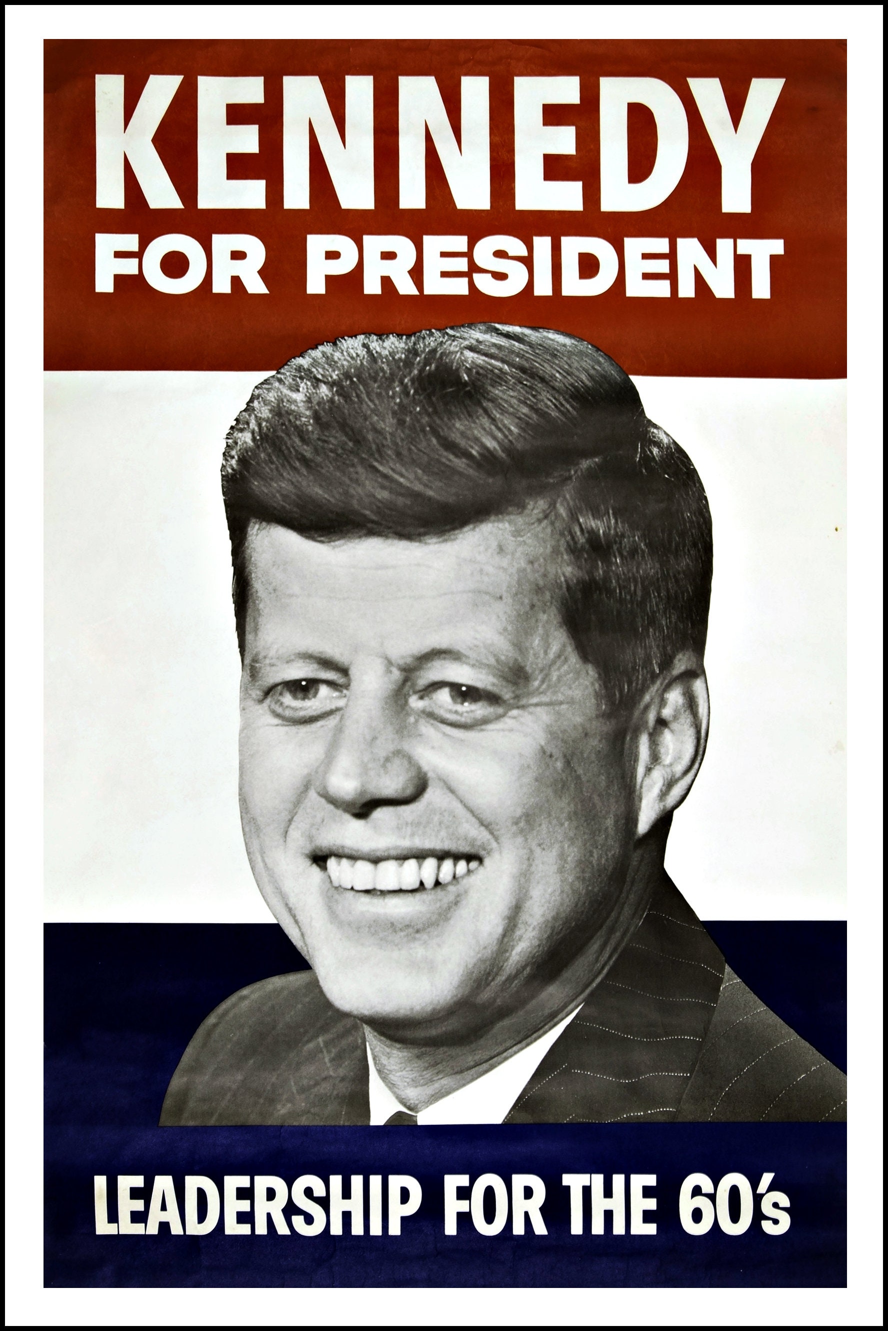 New 24" x 36" Large Vintage Style Poster Reprint - John F. Kennedy (JFK) Presidential Campaign Advertisement Ad, 1960 - Satin Finish Print