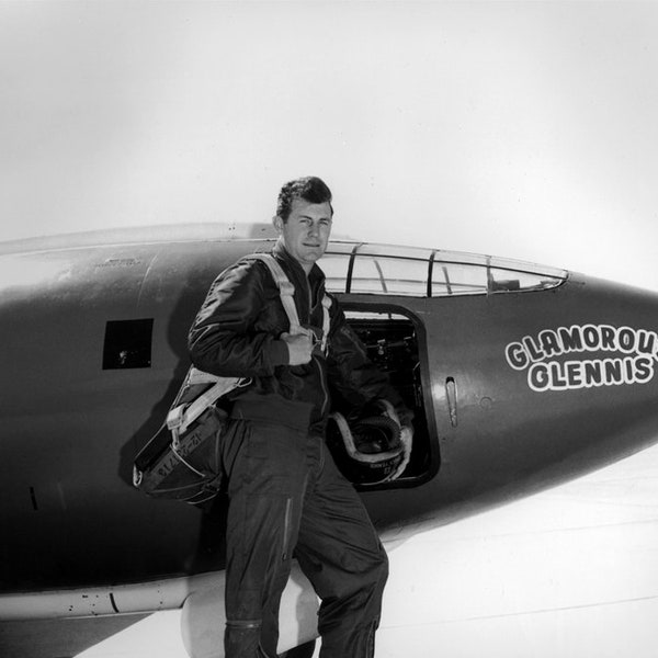 Historical Poster Print: Chuck Yeager with Bell X-1, Glamorous Glennis, Sound Barrier - Satin Finish Photo - Available in 6 Sizes!