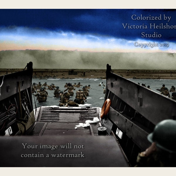 Colorized World War II History Photo Poster Print:  "Operation Overlord" D-Day Landing at Omaha Beach, Normandy - Available in 6 Sizes!
