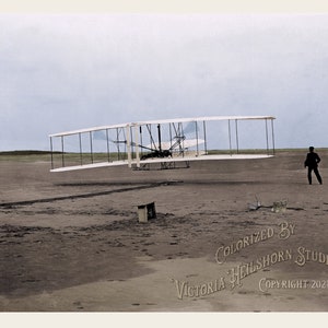Colorized History Photo Poster Print: Aviation Pioneers Wright Brothers First Flight at Kitty Hawk, Kill Devil Hills - Available in 6 Sizes!