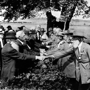 Historical Civil War Poster Print: Veterans Handshake across Bloody Angle at Gettysburg, Restored Satin Finish Photo - Available in 6 Sizes!