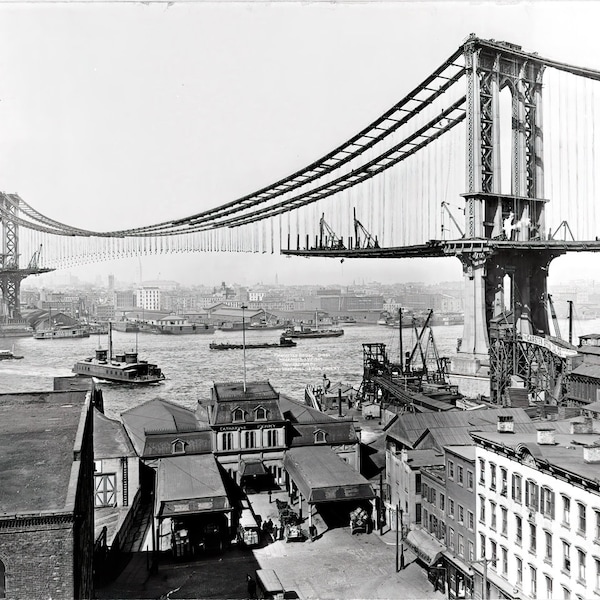 Historical Poster Print: Manhattan Bridge under Construction - New Satin Finish Photo - Available in 6 Sizes!