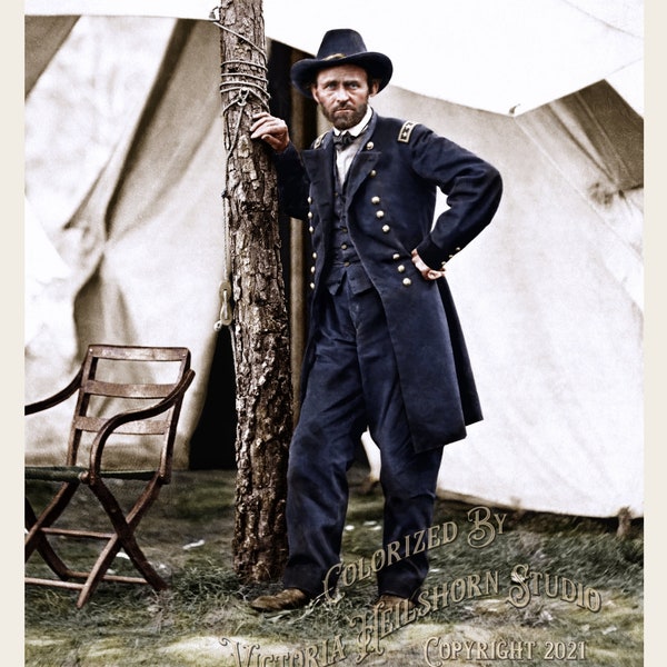Colorized Civil War Photo: Union Commanding General Ulysses S. Grant at Cold Harbor, VA - Historical Poster Print - Available in 6 Sizes!