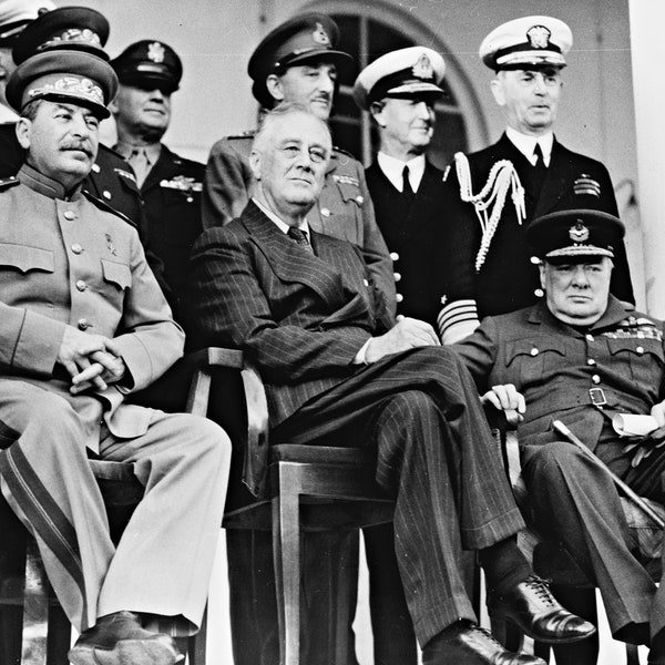 Historical Poster Print: Joseph Stalin, Roosevelt and Churchill atTeheran Conference - Satin Finish Photo - Available in 6 Sizes!