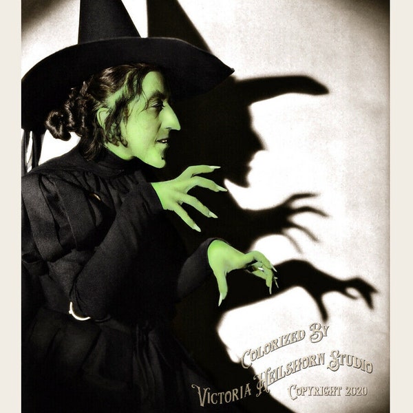 Colorized History Photo Poster Print: Margaret Hamilton as the Wicked Witch of the West, Wizard of Oz Classic Movie - Available in 6 Sizes!