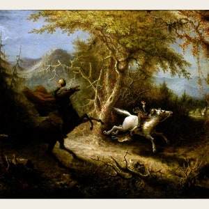 Headless Horseman and Ichabod Crane - Legend of Sleepy Hollow - Washington Irving Wall Art - Poster Print or Canvas - Available in 3 Sizes!