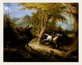 Headless Horseman and Ichabod Crane - Legend of Sleepy Hollow - Washington Irving Wall Art - Poster Print or Canvas - Available in 3 Sizes!