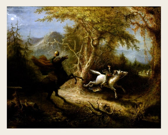 Headless Horseman and Ichabod Crane - Legend of Sleepy Hollow - Washington Irving Wall Art - Poster Print or Canvas - Available in 3 Sizes!