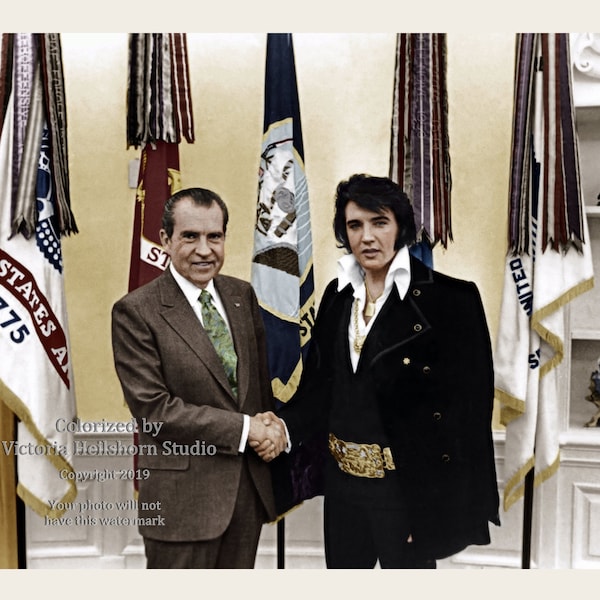 Colorized History Photo Poster Print: Elvis Presley & 37th United States President Richard Nixon at White House - Available in 6 Sizes!