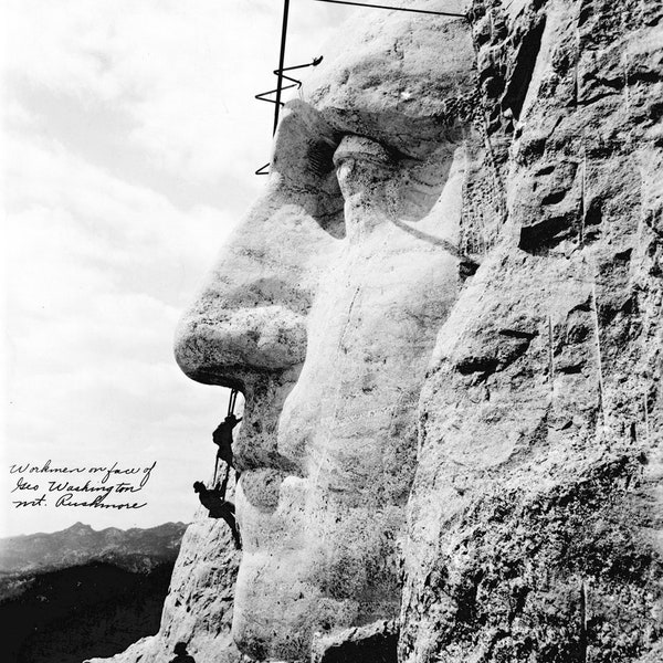 Historical Poster Print: Working on Mount Rushmore, South Dakota - New Satin Finish Photo - Available in 6 Sizes!