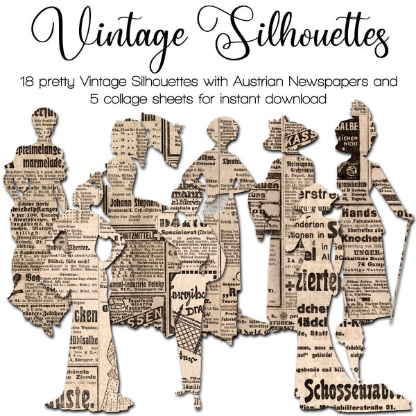 Vintage Silhouettes | Men and Women | Junk Journal Kit | Ephemera 1917 | digital Fussy Cut | PNG Clipart | instant printable download