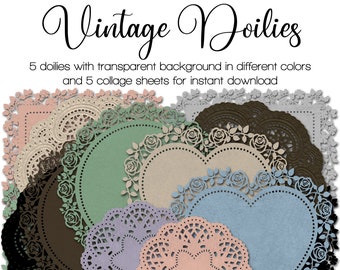 Colorful Vintage Paper Doilies | Junk Journal Kit | Cottagecore Ephemera | digital Fussy Cut | PNG Clipart | instant printable download