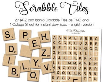 Scrabble Letters | A - Z and blank | English Set | Junk Journal Kit | PNG Clipart | digital Fussy Cut | instant printable download