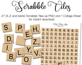 Scrabble Letters | A - Z and blank | Junk Journal Kit | PNG Clipart | digital Fussy Cut | instant printable download
