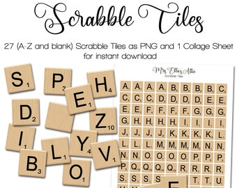 Scrabble Buchstaben | A - Z und leer | Junk Journal Kit | PNG Clipart | Digital Fussy Cut | druckbarer Sofort-Download