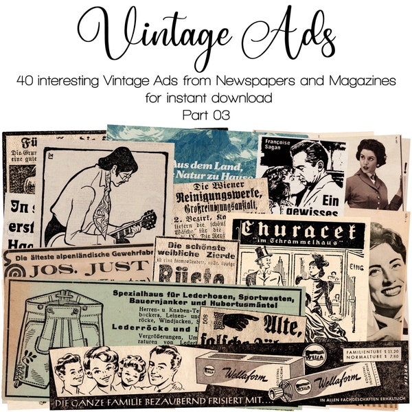 Vintage Werbeanzeigen aus Zeitungen und Magazinen, Teil 03 | Junk Journal Kit | Ephemera 1910 - 1980 | digital | druckbarer Sofort-Download