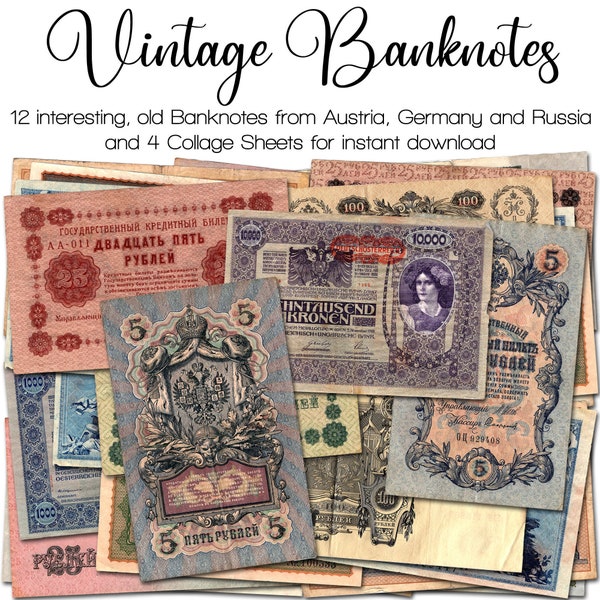 Vintage Paper Money | Austria, Germany, and Russia | Junk Journal Kit | Ephemera 1890 - 1920 | digital | instant printable download