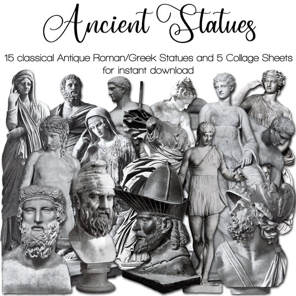 Ancient Greek and Roman Statues | Junk Journal Kit | Dark Academia Ephemera | digital Fussy Cut | PNG Clipart | instant printable download