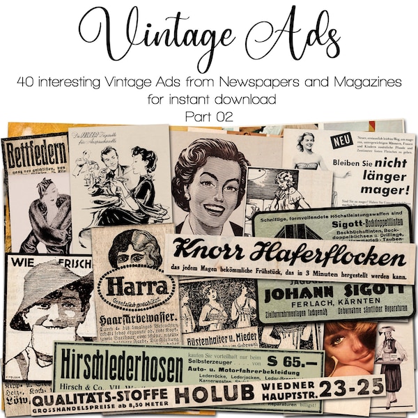 Vintage Ads from Austrian Newspapers and Magazines, Part 02 | Junk Journal Kit | Ephemera 1910 - 1980 | digital | instant printable download