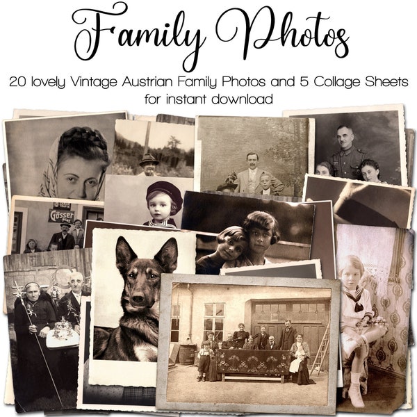 Vintage Family Photos from Austria | Genealogy Junk Journal Kit | antique Ephemera 1900 - 1940 | digital | instant printable download