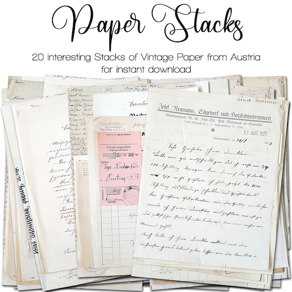 Vintage Stacks of Paper, Letters and Documents from Austria | Junk Journal Kit | Ephemera 1900 - 1940 | digital | instant printable download