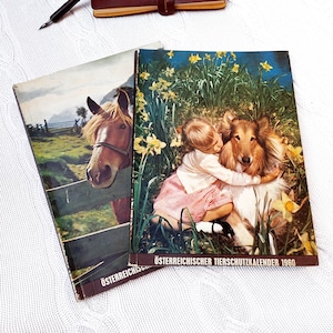 Vintage boek “Oostenrijkse dierenwelzijnskalender” | Ephemera jaren 60 | Kalenders, advies, illustraties, gedichten | Junk Journal-accessoires