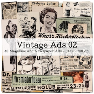 Anúncios antigos de jornais e revistas, parte 02 | Coisas efêmeras 1910 - 1980 | Kit de diário de lixo | digitais | download instantâneo
