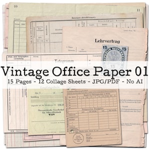 Vintage Büropapiere, Teil 01 | 1910er - 1970er Ephemera | Formulare, Register und Rechnungen | Junk Journal Kit | digital | Sofort-Download