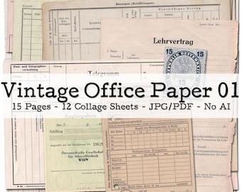 Vintage Office Paper, Part 01 | 1910s - 1970s Ephemera | Forms, Ledgers and Invoices | Junk Journal Kit | digital | instant download