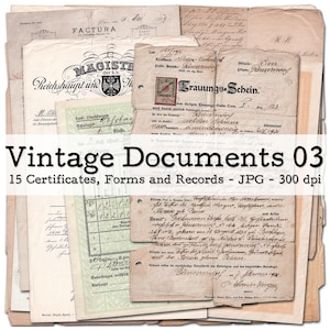 Vintage Dokumente und Zertifikate, Teil 03 | Ephemera 1880 - 1940 | Junk Journal Kit | Scrapbook Zubehör | digital | Sofort-Download