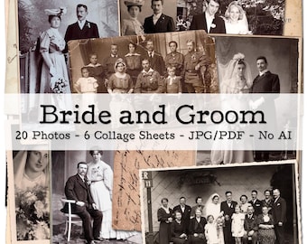 Bride and Groom | 1910s - 1940s Ephemera | Vintage Wedding Photos | Junk Journal Kit | Scrapbook Supplies | digital | instant download