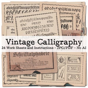 Vintage kalligrafie oefenbladen | Reclamelettertypen | Ephemera uit de jaren 50 | Junk journal kit | Scrapbookbenodigdheden | Digitaal | Direct downloaden