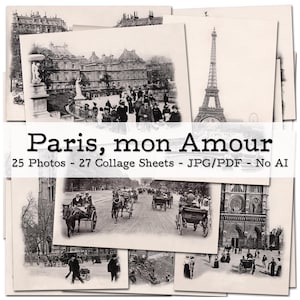 Sehenswürdigkeiten in Paris | Ephemera aus 1890 | Französische Vintage Fotos | Junk Journal Kit | Reisetagebuch | digital | Sofort-Download