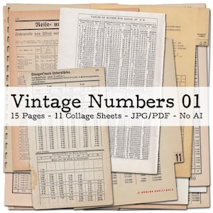 Vintage Book Pages with Numbers, Calculations, Tables, Part 01 | 1900s - 1950s Ephemera | Junk Journal Kit | digital | instant download