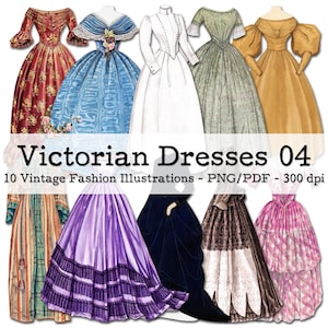 Victorian Dresses, Part 04 | Vintage Fashion | Ephemera 1930s | Junk Journal Kit | PNG Clipart | digital Fussy Cut | instant download