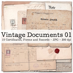 Vintage Documents and Certificates, Part 01 | 1850s - 1930s Ephemera | Junk Journal Kit | Scrapbook Supplies | digital | instant download