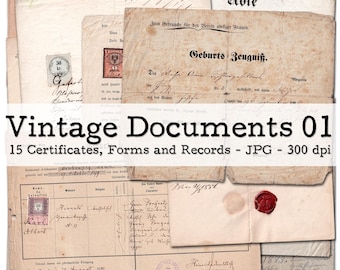 Vintage Documents and Certificates, Part 01 | 1850s - 1930s Ephemera | Junk Journal Kit | Scrapbook Supplies | digital | instant download