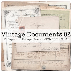 Documentos y certificados antiguos, parte 2 | Efímeras de las décadas de 1860 a 1940 | Kit de diario basura | Materiales para álbumes de recortes | Digital | Descarga instantánea