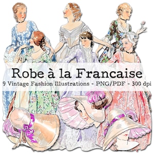 Robe á la Francaise | Vintage Fashion | Ephemera 1930s | Junk Journal Kit | PNG Clipart | digital Fussy Cut | instant download