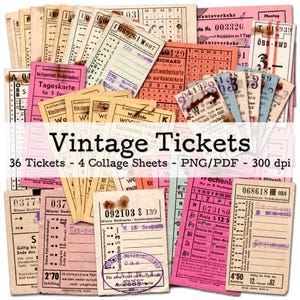 Vintage Fahrkarten | Wien, Österreich | Ephemera 1950 - 1960 | Reisetagebuch | Junk Journal Kit | PNG Clipart | digital | Sofort-Download