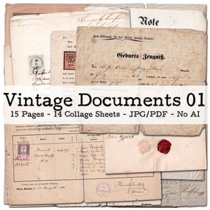 Vintage Dokumente und Zertifikate, Teil 01 | 1850er - 1930er Ephemera | Junk Journal Kit | Scrapbook Zubehör | digital | Sofort-Download