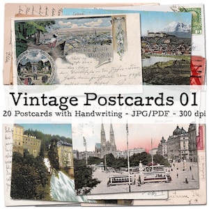 Vintage Picture Postcards with Handwritten Letters | Ephemera 1900 - 1940 | Travel Journal | Junk Journal Kit | digital | instant download