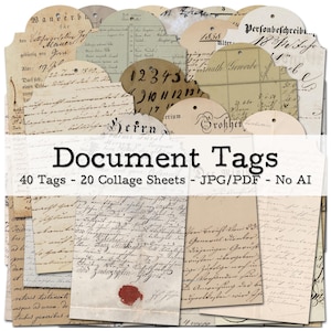 Vintage Tags | 1750s - 1850s Ephemera | Antique Handwritten Documents | Neutral Junk Journal Kit | digital | instant download