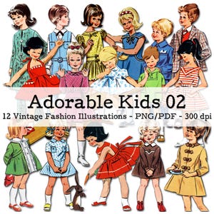 Süße Kinder, Teil 02 | Vintage Mode | Ephemera 1950 - 1960 | Junk Journal Kit | PNG Clipart | digitaler Fussy Cut | Sofort-Download