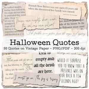 Halloween citaten op vintage papier | Ephemera 1850 - 1980 | Grimoire | Junk Journal-kit | PNG-clipart | digitaal | direct downloaden