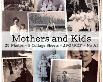 Mothers and Children | 1900s - 1950s Ephemera | Vintage Family Photos | Junk Journal Kit | Scrapbook Supplies | digital | instant download