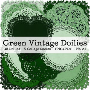 30 Zierdeckchen | 5 Stile in 6 Grüntönen | Junk Journal Kit | Scrapbook Zubehör | PNG Clipart | digitaler Fussy Cut | Sofort-Download