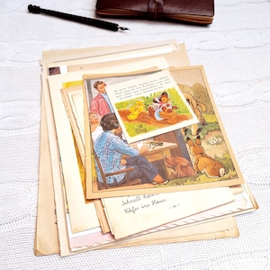 Vintage Papierset | Kinderboeken | 25 of 50 stuks | Ephemera 1910 - 1980 | Accessoires voor Junk Journals, plakboeken, gemengde media en collages