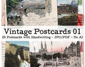 Vintage Picture Postcards with Handwritten Letters | 1900s - 1940s Ephemera | Travel Diary | Junk Journal Kit | digital | instant download